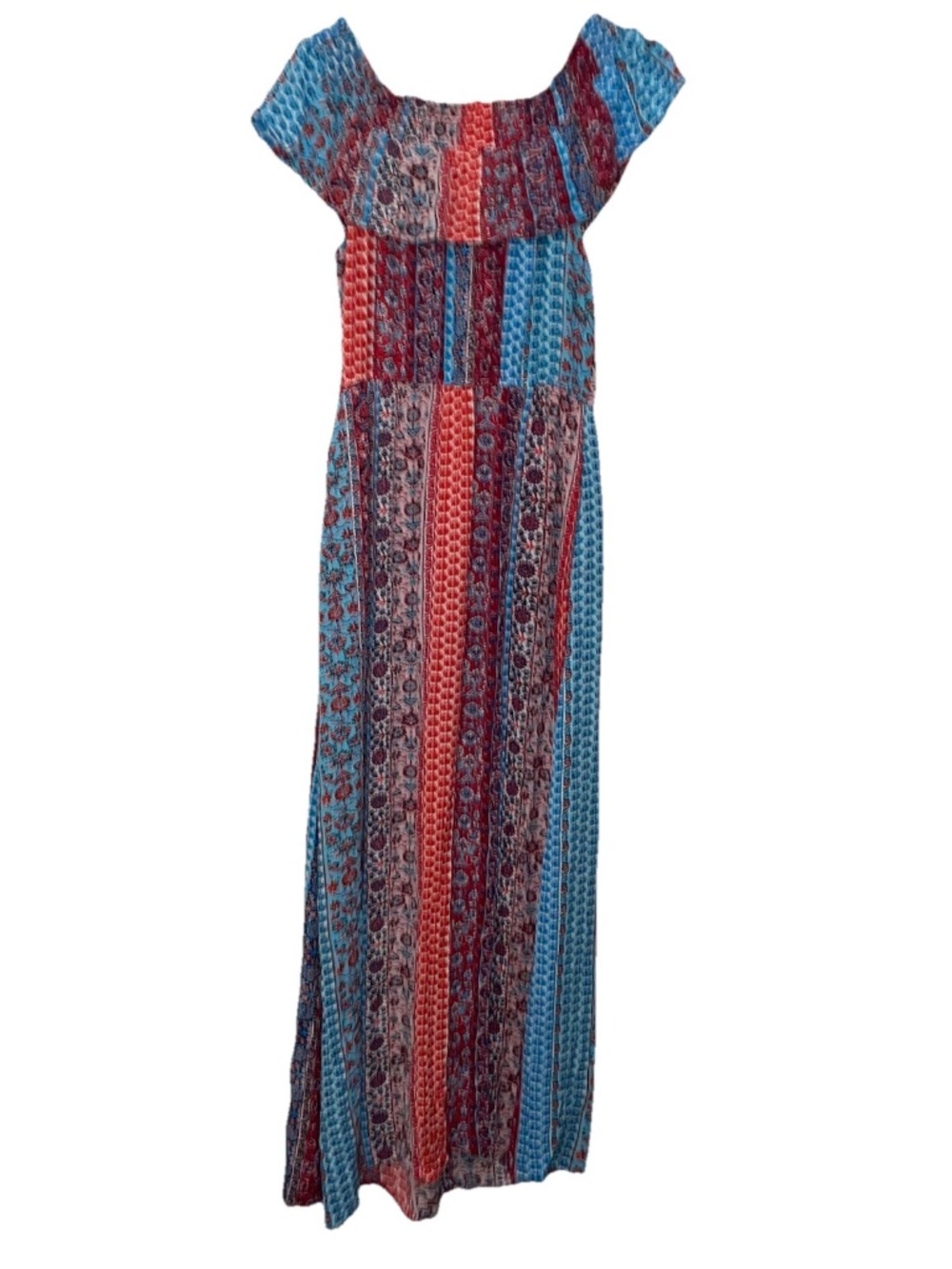 Boho Off the Shoulder Ditsy Floral Maxi Dress M High Split Xhilaration Americana